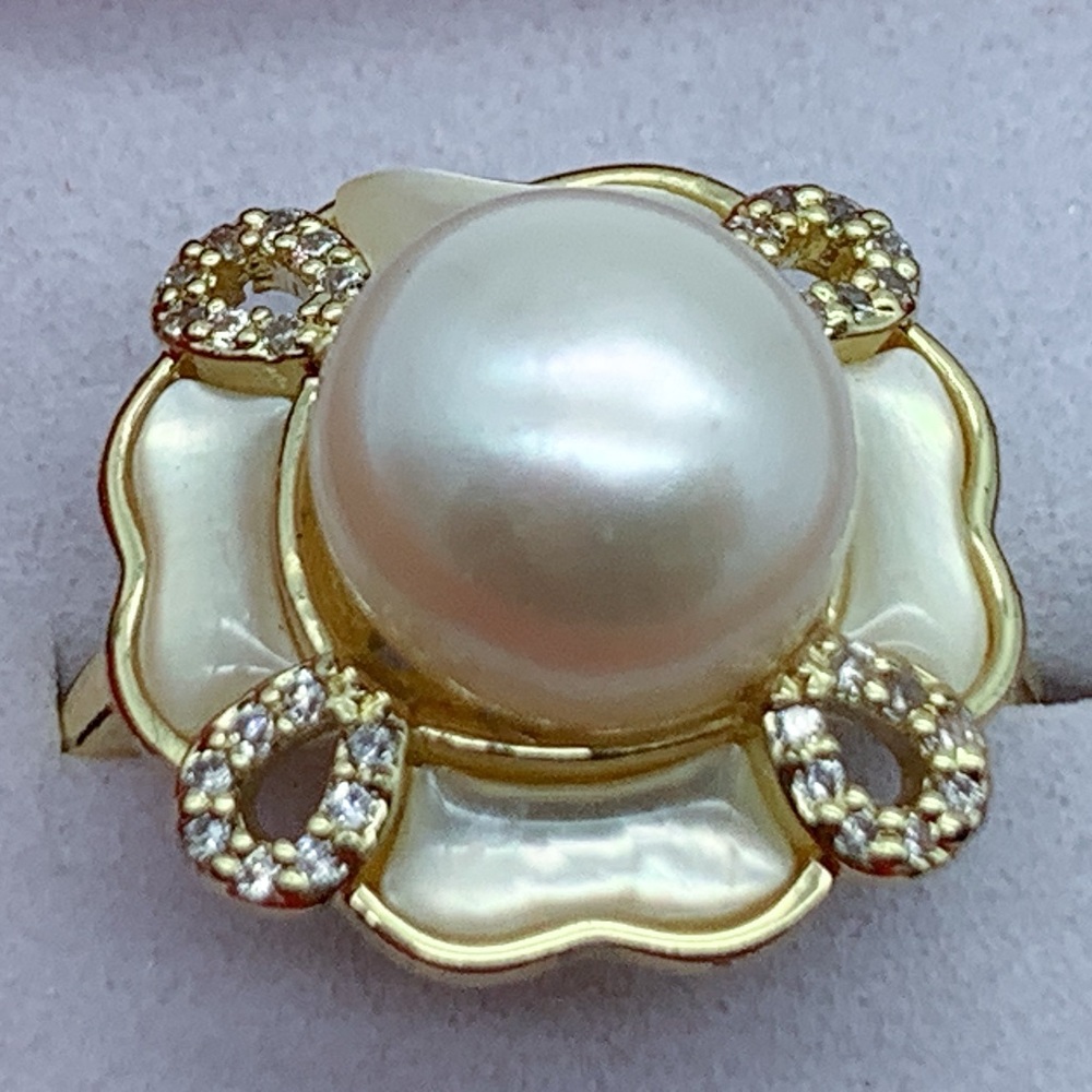 9.6mm Akoya Pearl Ring Set in 14K Gold Over Sterling Silver